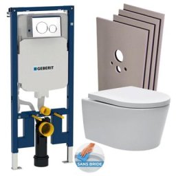 Pack wc bâti-support UP720 extra-plat + wc sat sans bride + Abattant + Plaque + Set d'habillage