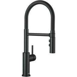 Catris-S Flexo Mitigeur pour évier avec douchette double jet et bec orientable à 360°, Noir mat