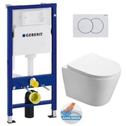 Pack wc Bâti-support + wc Swiss Aqua Technologies Infinitio sans bride + Plaque Blanc alpin