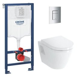 Pack wc Bâti-support Rapid sl + Cuvette suspendue Vitra + Abattant + Plaque Chrome