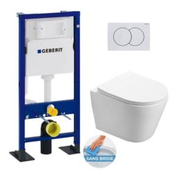 Geberit - Pack Autoportant Bati duofix + wc sat Infinitio sans bride + Abattant softclose + Plaque