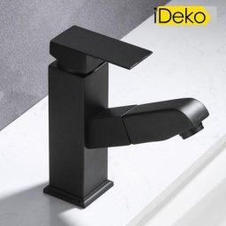 Robinet lavabo salle de bain avec doucette tirage Noir famille standard mono - Ideko