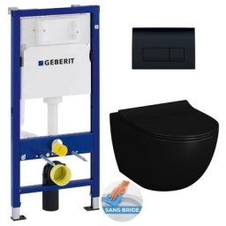 Pack wc bati Duofix + wc sans bride sat Infinitio 2.0 Noir mat + Abattant frein de chute + Plaque