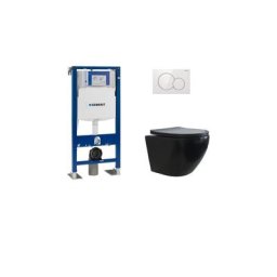 Pack Geberit UP320 + Cuvette sans bride kelos Noir Mat + Plaque Sigma Blanc