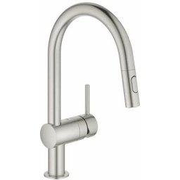 GROHE Minta Robinet de cuisine avec bec C rotatif et mousseur extractible Dual Spray Supersteel