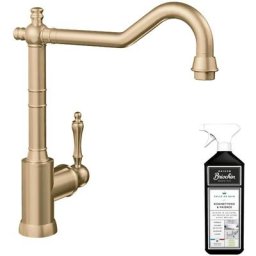 Avia 2.0 Robinetterie de cuisine, en Acier inoxydable, Or mat + Nettoyant SdB robinetterie &