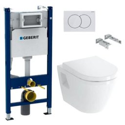 Geberit - Pack wc Bati Duofix + wc suspendu Vitra Integra + Abattant en Duroplast + Plaque blanche
