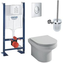 Wc suspendu sans bride Jacob Delafon Elite + bâti-support grohe + abattant + accessoires,