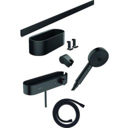 Hansgrohe - Ensemble d accessoires de douche avec thermostatique noir mat WallStoris