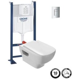 Wc suspendu sans bride Jacob Delafon Struktura + bâti-support grohe rapid sl + plaque, chrome,