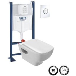 Wc suspendu sans bride Jacob Delafon Struktura + bâti-support grohe rapid sl + plaque, blanc,