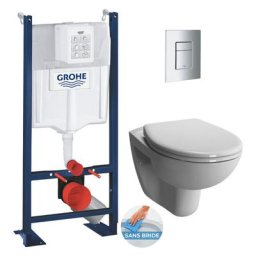 Pack wc Bâti Autoportant Rapid sl + wc sans bride Vitra Normus + Abattant softclose + Plaque chrome