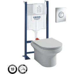 WC suspendu sans bride JACOB DELAFON Elite + bâti-support GROHE RAPID SL+ plaque , chrome, Plaque