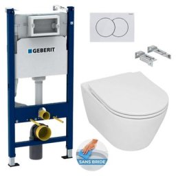 Pack wc Bâti-support + wc sans bride Serel SP26, fixations invisibles + Plaque blanche (SP26Geb3)