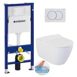 Geberit - Pack wc Bati-support UP100 + wc sans bride Livea Bello + Abattant softclose + Plaque