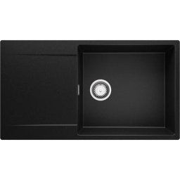 Evier Cuisine en Granit Noir, 90 x 50 cm, Lavabo 1 bac + Siphon Classique, Évier à Encastrer San