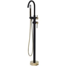 Robinet Mitigeur de Bain sur Pied en Inox Zinc et Laiton Noir et Doré 116 cm Tugela - Noir