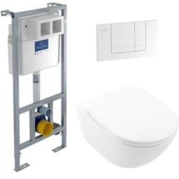 Villeroy et boch Lot wc suspendu Universo TwistFlush avec bâti Viconnect et plaque blanche, blanc