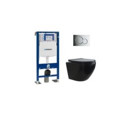 Pack Geberit UP320 + Cuvette sans bride kelos Noir Mat + Plaque Sigma Chromé Brillant