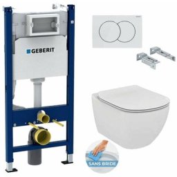 Pack wc Bâti Duofix + Cuvette Ideal Standard Tesi Aquablade + Plaque blanche (TesiGeb3) - Geberit