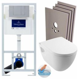 Pack wc Bâti-support + wc Serel SM26 sans bride + Abattant softclose + Plaque chrome mat + Set