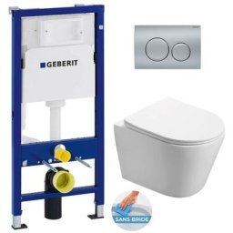 Geberit - Pack wc Bâti-support + wc Swiss Aqua Technologies Infinitio sans bride + plaque Delta20