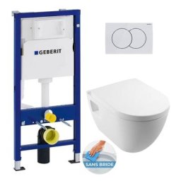 Geberit - Pack wc bâti-support Duofix UP100 + wc Serel SM26 sans brides +abattant softclose +plaque