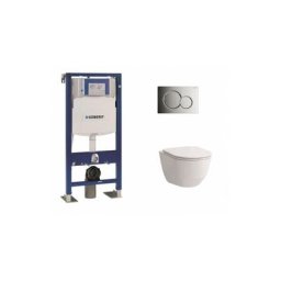 Pack wc Geberit UP320 + Cuvette sans bride Rimless + plaque sigma chr brillante