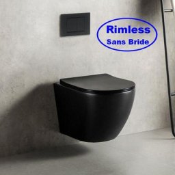 Rue Du Bain - Cuvette wc Suspendu Ovale - Avec Abattant - Céramique Noir Brillant - Sans Bride