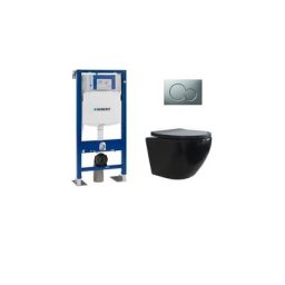 Pack Geberit UP320 + Cuvette sans bride kelos Noir Mat + Plaque Sigma Chromé Mat