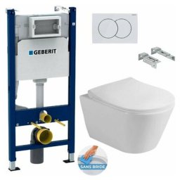 Pack wc Bâti-support Duofix + wc sans bride Lucco Avva + Abattant softclose + Plaque blanche