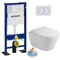 Pack Autoportant Bâti-support Duofix + wc sans bride Lucco Avva + Abattant softclose + Plaque