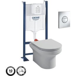 Wc suspendu sans bride Jacob Delafon Elite + bâti-support grohe + accessoires, Sans accessoire,