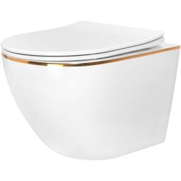 REA - cuvette wc suspendue carlo white mini flat gold edge - Blanc/ Or