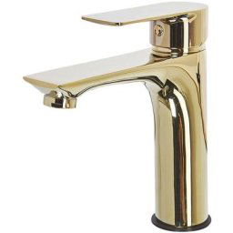 Robinet Mitigeur en Laiton et Acier Inox Doré Brillant Ajout Design au Lavabo et Accessoire Déco