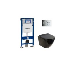 Pack Geberit UP320 + Cuvette sans bride kelos Noir Brillant + Plaque Sigma Chromé Brillant