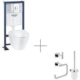 Pack wc suspendu sans bride céramique Solido +a ccessoires salle de bain haut de gamme Essentials