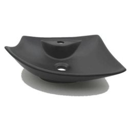 Vasque pour salle de bain avec Plage de robinetterie - Céramique Noir Mat - 49x38 cm - Feuille