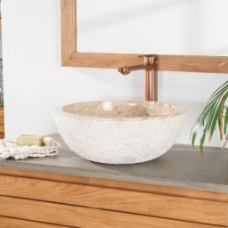 Vasque Stromboli à poser en marbre crème 40cm - Crème