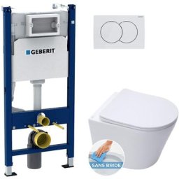 Geberit - Pack wc Bâti-support Duofix + Cuvette sat Infinitio sans bride blanc mat + Abattant frein