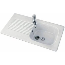 Evier grès à encastrer 1 bac, 1 égouttoir, tudor - Couleur : blanc - Blanc