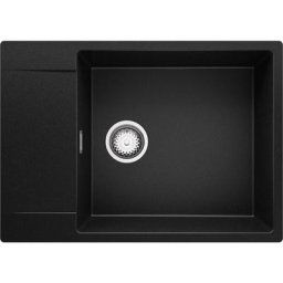 Evier Cuisine en Granit Noir, 70 x 50 cm, Lavabo 1 bac + Siphon Classique, Évier à Encastrer San