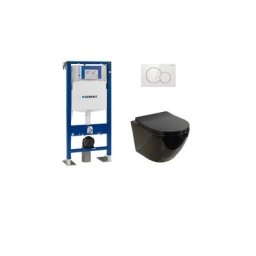 Pack Geberit UP320 + Cuvette sans bride kelos Noir Brillant + Plaque Sigma Blanc