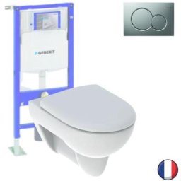 Pack WC suspendu sans bride GEBERIT Renova + Bati support + Plaque de commande, chromé brillant,