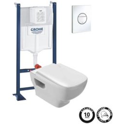 Wc suspendu sans bride Jacob Delafon Struktura + bâti-support grohe + plaque