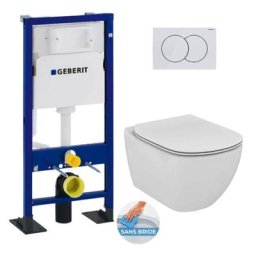 Pack wc Bati-support autoportant duofix + wc suspendu Ideal Standard tesi AquaBlade sans bride +
