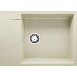Evier Cuisine en Granit Beige, 70 x 50 cm, Lavabo 1 bac + Siphon Classique, Évier à Encastrer San