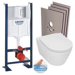 Pack wc Bâti-support Rapid sl autoportant + wc sans bride Serel + abattant softclose + Plaque
