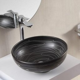 Vasque pour salle de bain Ronde - Céramique Noire rainurée Blanc - 41 cm Dark