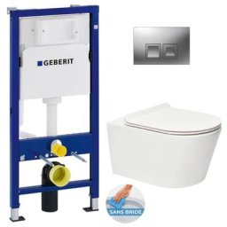 Geberit - Pack wc bâti-support Duofix UP100 + wc sans bride sat Brevis + Abattant ultra-fin,